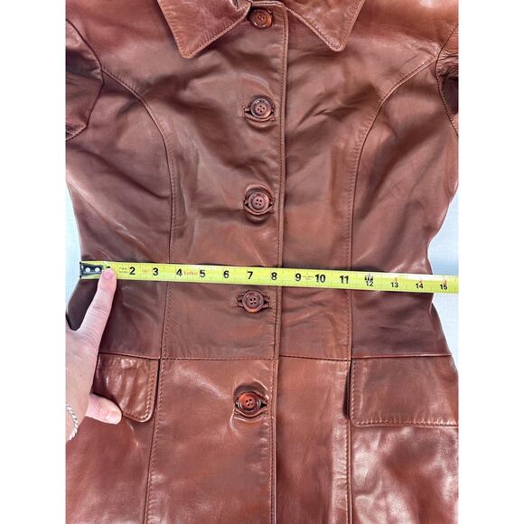 VTG Oscar Leopold Women's S/P Soft Lamb Leather Cognac Trench 70s Canada BOHO - Picture 14 of 16